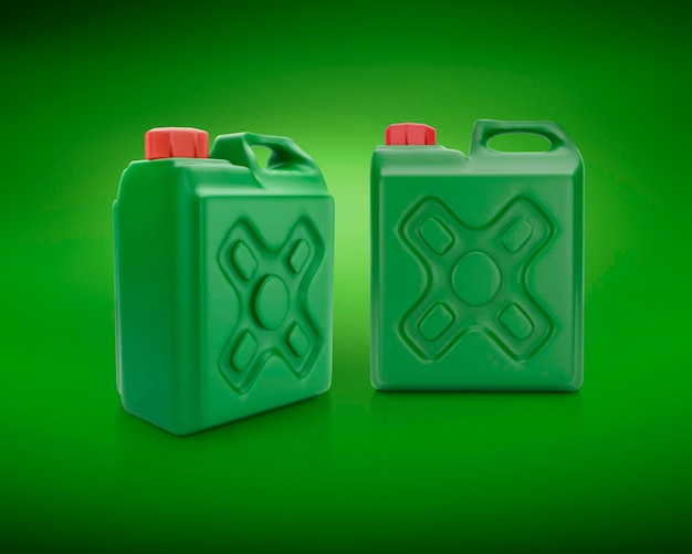 Embalaje en blanco galón de plástico verde sobre fondo verde 3d render