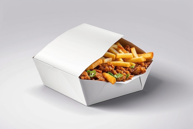 Embalaje de caja de comida rápida de cartón blanco para almuerzo comida china en fondo blanco aislado