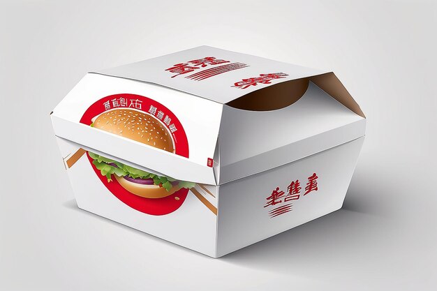 Embalaje de caja de comida rápida de cartón blanco para almuerzo comida china en fondo blanco aislado