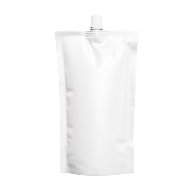 un embalaje de doypack blanco aislado sobre un fondo blanco