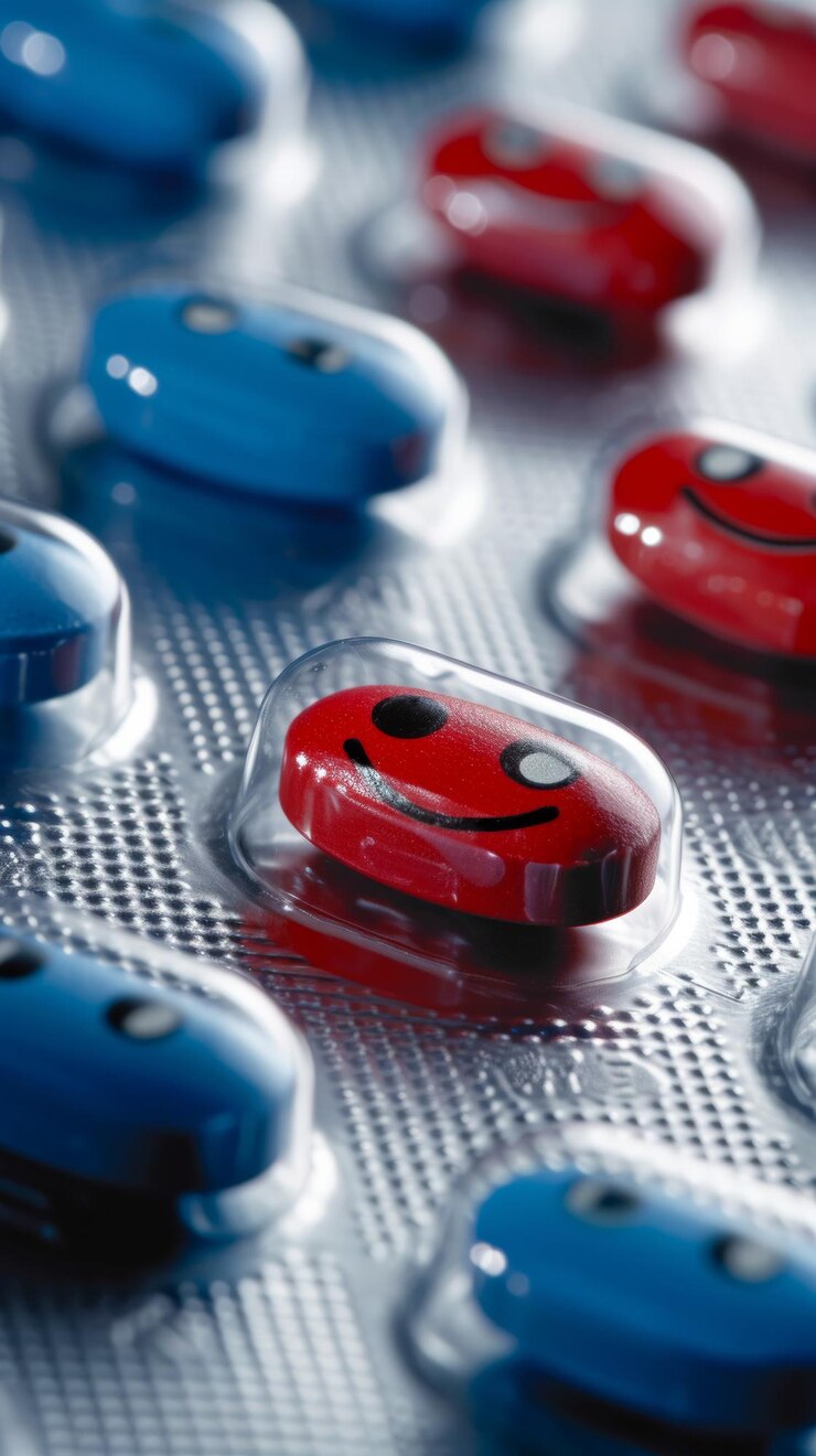 embalaje de la píldora las píldoras son de color sonriente