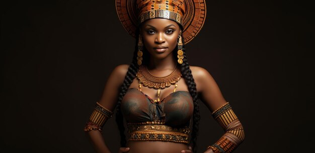 Embarazada hermosa mujer africana sobre fondo oscuro banner Foto de alta calidad Generativa AI