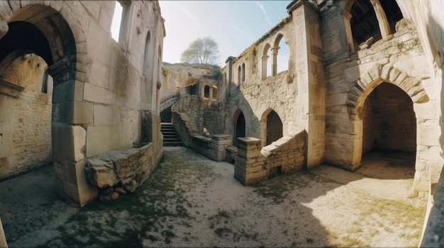 Embarque em um passeio cativante por um castelo medieval onde a história e as histórias de fantasmas se entrelaçam Volte no tempo enquanto explora os salões e corredores antigos Gerados por IA