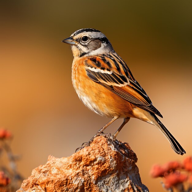 Foto emberiza citrinella em cima de uma rocha