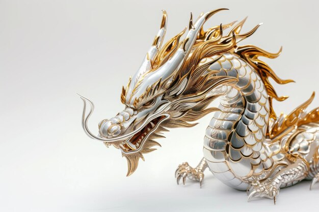 emblema de cabeza de dragón hecho de plata con adornos de oro blanco