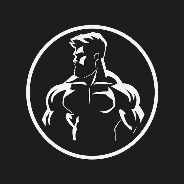 El emblema del club de fitness musculoso negro y blanco