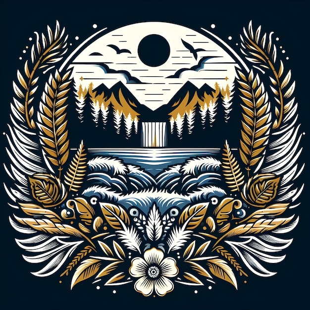 emblema da natureza t-shirt de patch ilustração arte paisagem