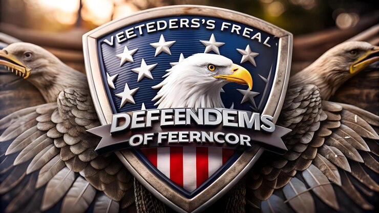 Foto emblema de águia 3d e estrela com conceito de texto dos defensores da liberdade como um vetor abstrato em negrito com