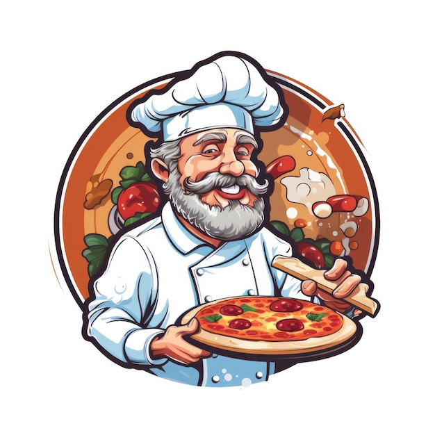 Emblema de homem com pizza em fundo branco Logotipo Espaço livre para o nome