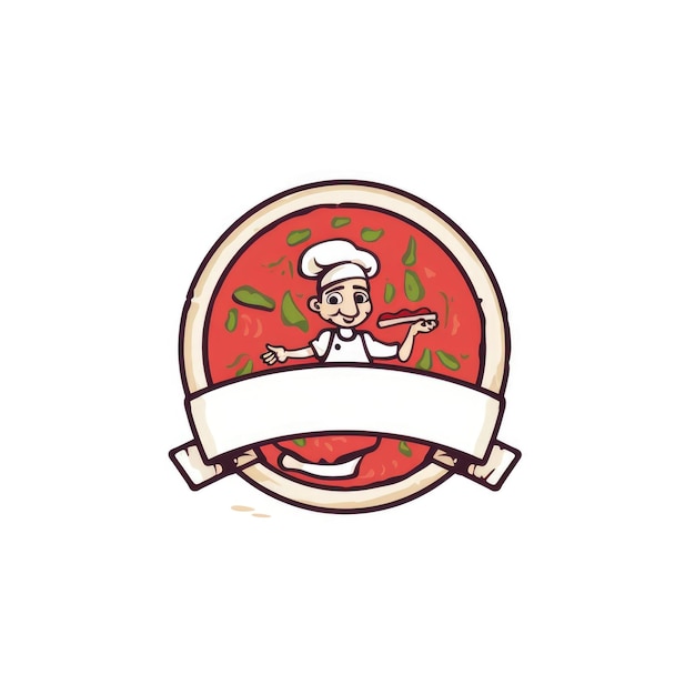 Emblema de homem com pizza em fundo branco Logotipo Espaço livre para o nome