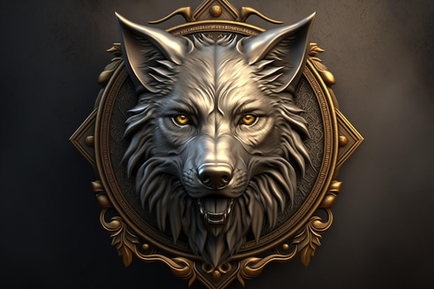 Emblema de lobo com adornos dourados IA generativa