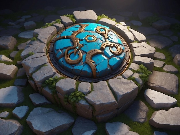 Foto emblema de pedra de fantasia 3d