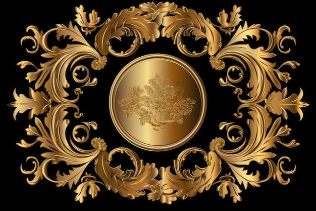 Foto emblema dorado con diseño floral ia generativa