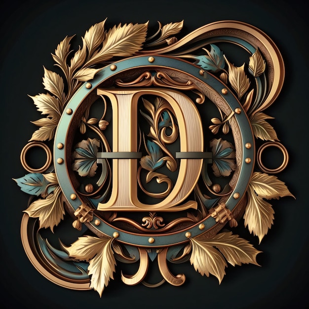 Foto emblema dourado vintage com coroa de louro e letra d