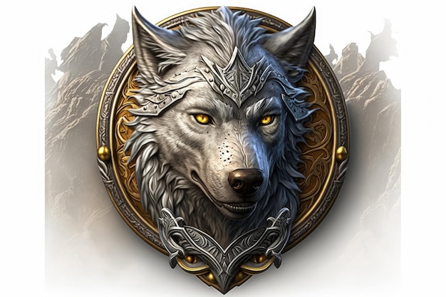 Emblema de lobo con adornos dorados IA generativa