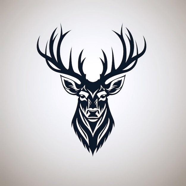 Foto emblema del logotipo minimalista con una cabeza de ciervo con cuernos sobre un fondo blanco