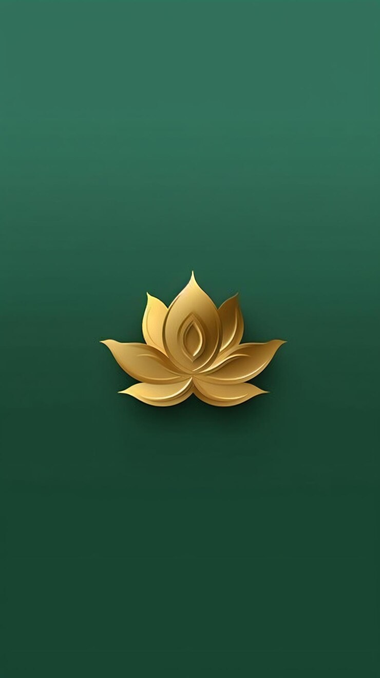Emblema de loto dorado sobre fondo verde