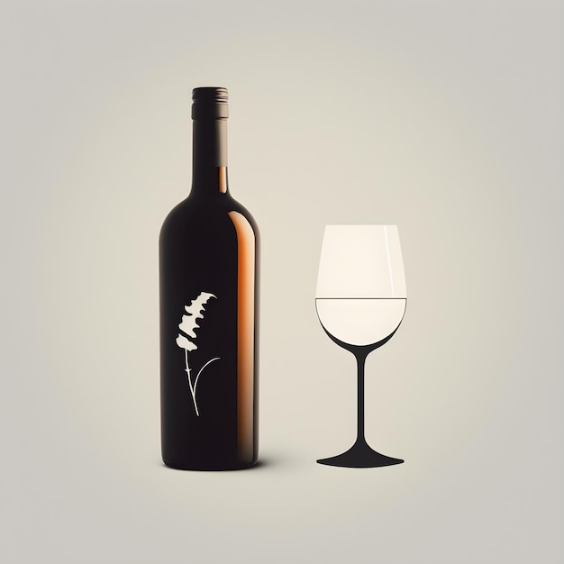 Emblema minimalista de copa de vino y botella.