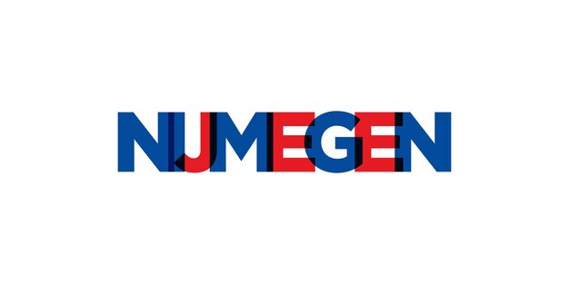 El emblema de Nijmegen en los Países Bajos El diseño presenta una ilustración vectorial de estilo geométrico con una tipografía audaz en una fuente moderna Las letras del eslogan gráfico