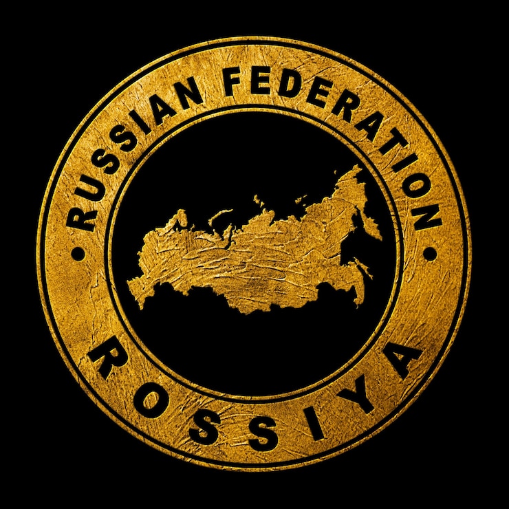 Foto emblema de oro del mapa de rusia