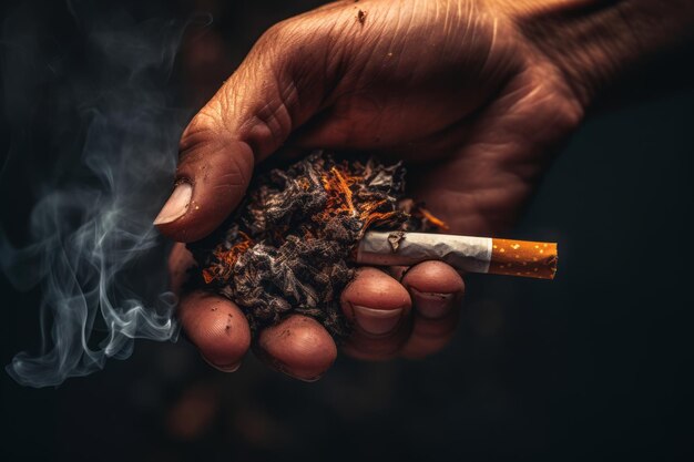 Foto el emblema peligroso un primer plano de una mano sosteniendo un cigarrillo que simboliza el daño inherente