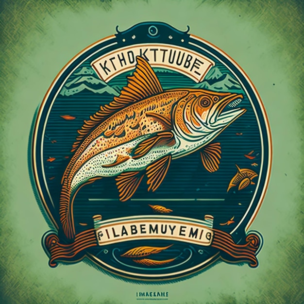 emblema de pesca kitsch en estilo retro vintage