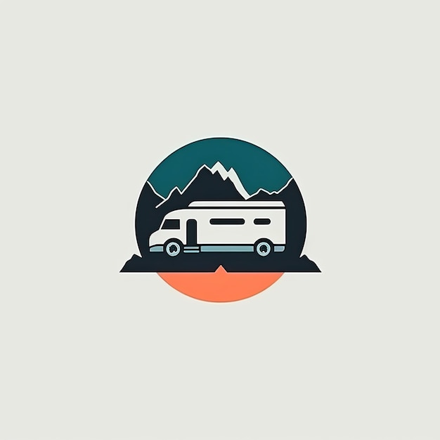 Foto emblema de viaje por carretera con vehículo recreativo rv