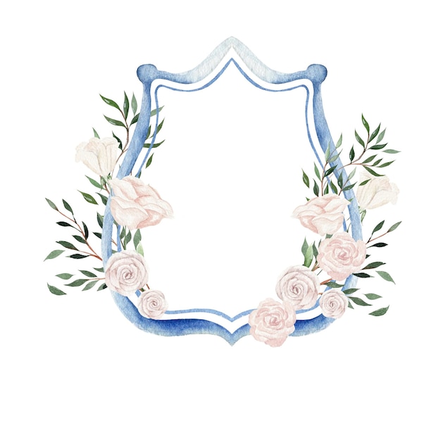 Emblemas de boda azul acuarela