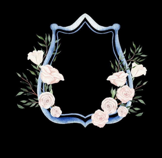 Emblemas de casamento azul aquarela