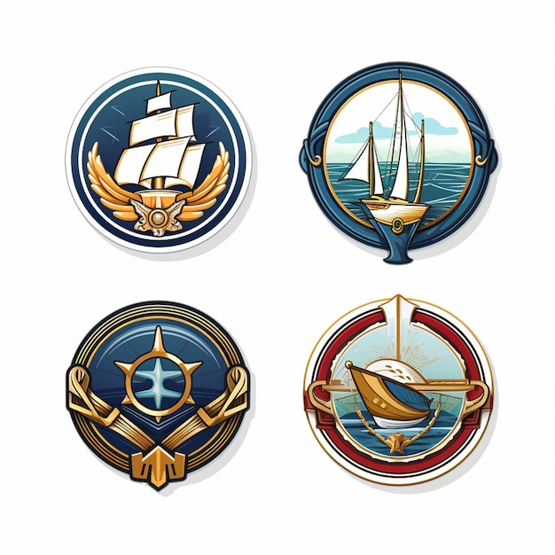 Emblemas de logotipo para una empresa de navegación náutica de yates Fondo blanco
