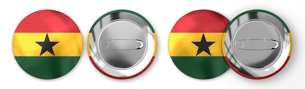 Emblemas redondos de Gana com bandeira do país em fundo branco ilustração 3D