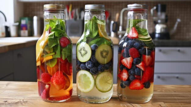 Foto embotellado de agua con infusión de fruta