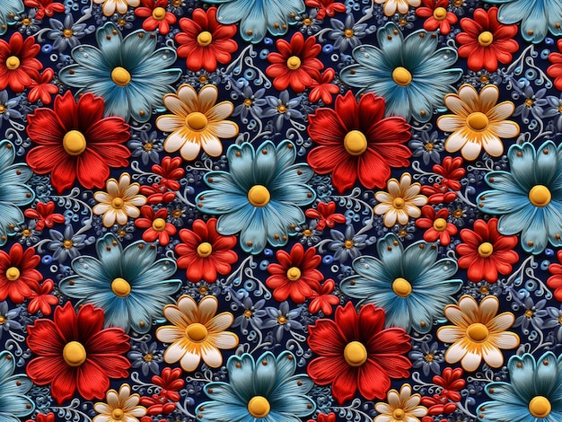 Embroidery Flower Seamless Pattern Floral Tile com pequenas contas Embroidered Beadwork Vintage Print Generative AI Ilustração