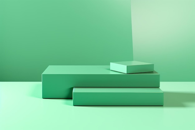 Emerald Elegance AR 3D Cube Podiums in Mint Green auf einem Farbblock-Hintergrund mit auffallender Grafik