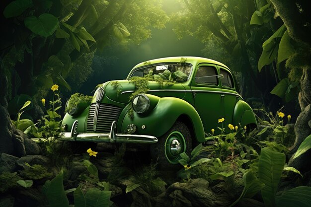 Emerald Elegance Um carro clássico envolto em natureza esplendor IA generativa