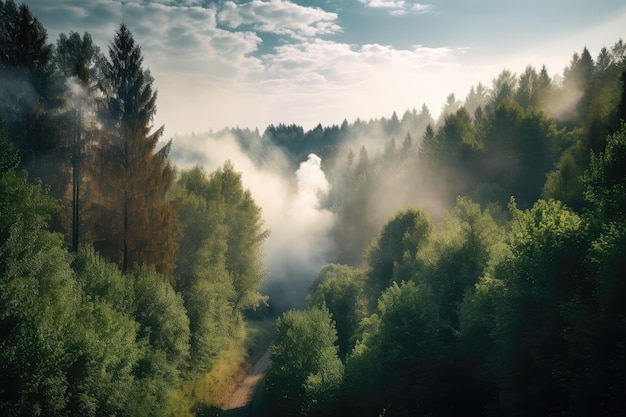 Emisiones de dióxido de carbono absorbidas por árboles con vistas a un bosque de fondo