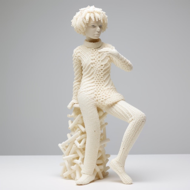 Foto emma tejida en 3d una fantástica estatua de marfil con contracciones perforadas tejidas