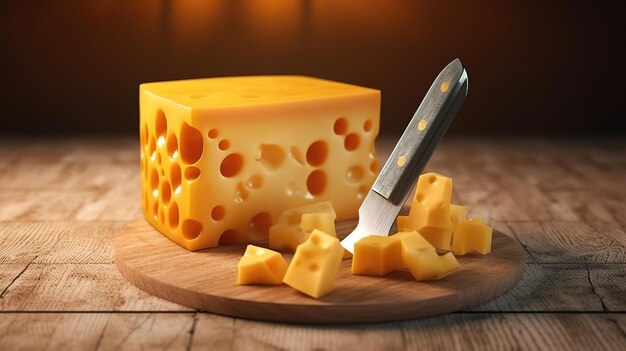 Emmental Schweizer Käse auf einer Holzplatte Nahaufnahme Fotografie Tapete Generative ai