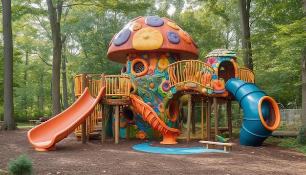 Emoção infantil em slide verde na natureza gerado por IA