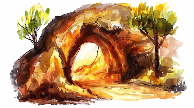 Emocionante aventura de mergulho em cavernas Ilustração a aquarela