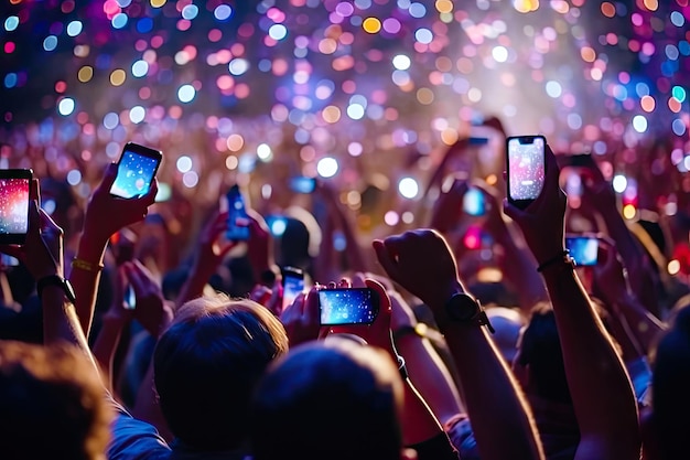 Emocionante momento do show, o público captura a mágica com seus telefones IA generativa