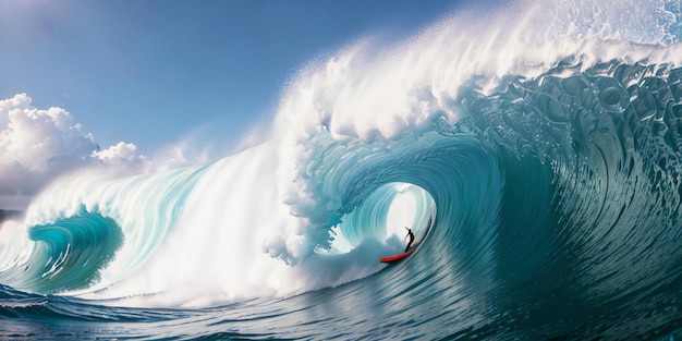 Foto una emocionante vista interior de una enorme ola rompiendo en la isla mentawai