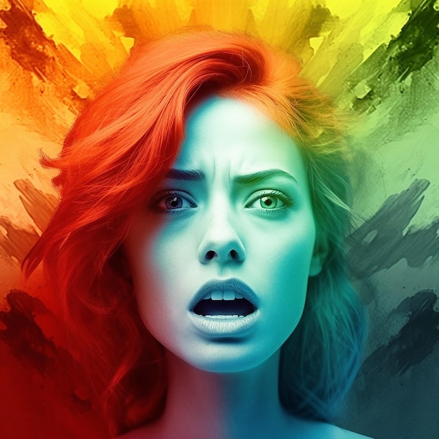 Emociones en rostros y colores Mujer emocional con coloridos colores enfatizando el estado emocional