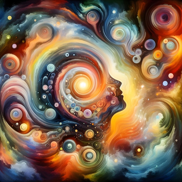 Las emociones y sentimientos espirituales internos humanos derraman formas de espiral y color