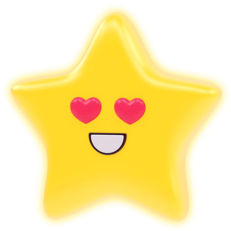 Foto emoji 3d de estrella sonriente con ojos de corazon