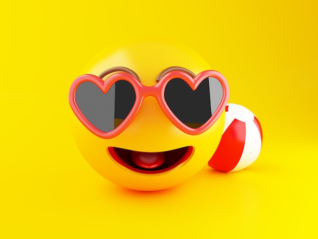 Emoji 3D con gafas de sol. Concepto de vacaciones de verano.