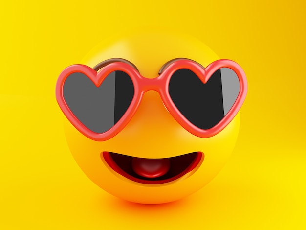 Emoji 3D con gafas de sol. Concepto de vacaciones de verano.