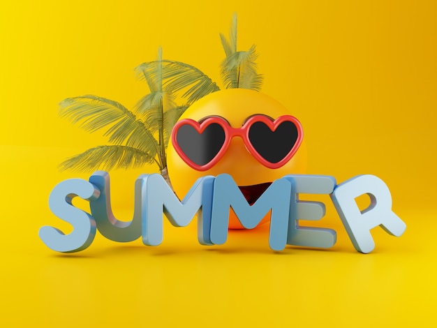 Foto emoji 3d con gafas de sol. concepto de vacaciones de verano.