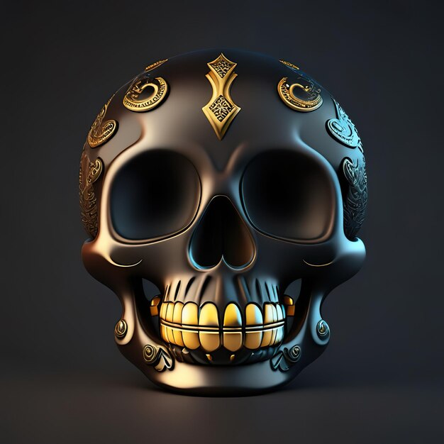 Foto emoji de calavera con detalles dorados ia generativa