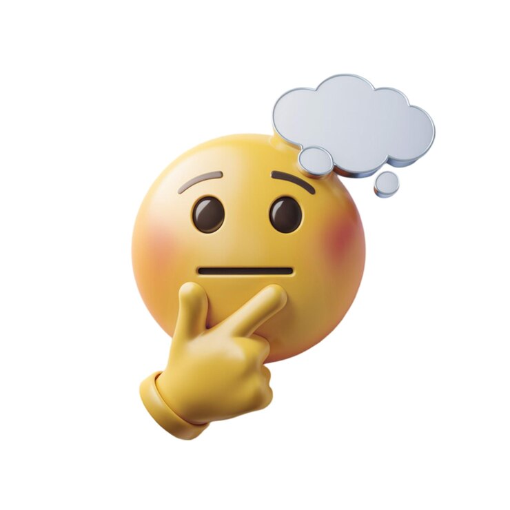 Foto emoji de cara pensante en 3d con una mano en la barbilla aislado sobre un fondo blanco